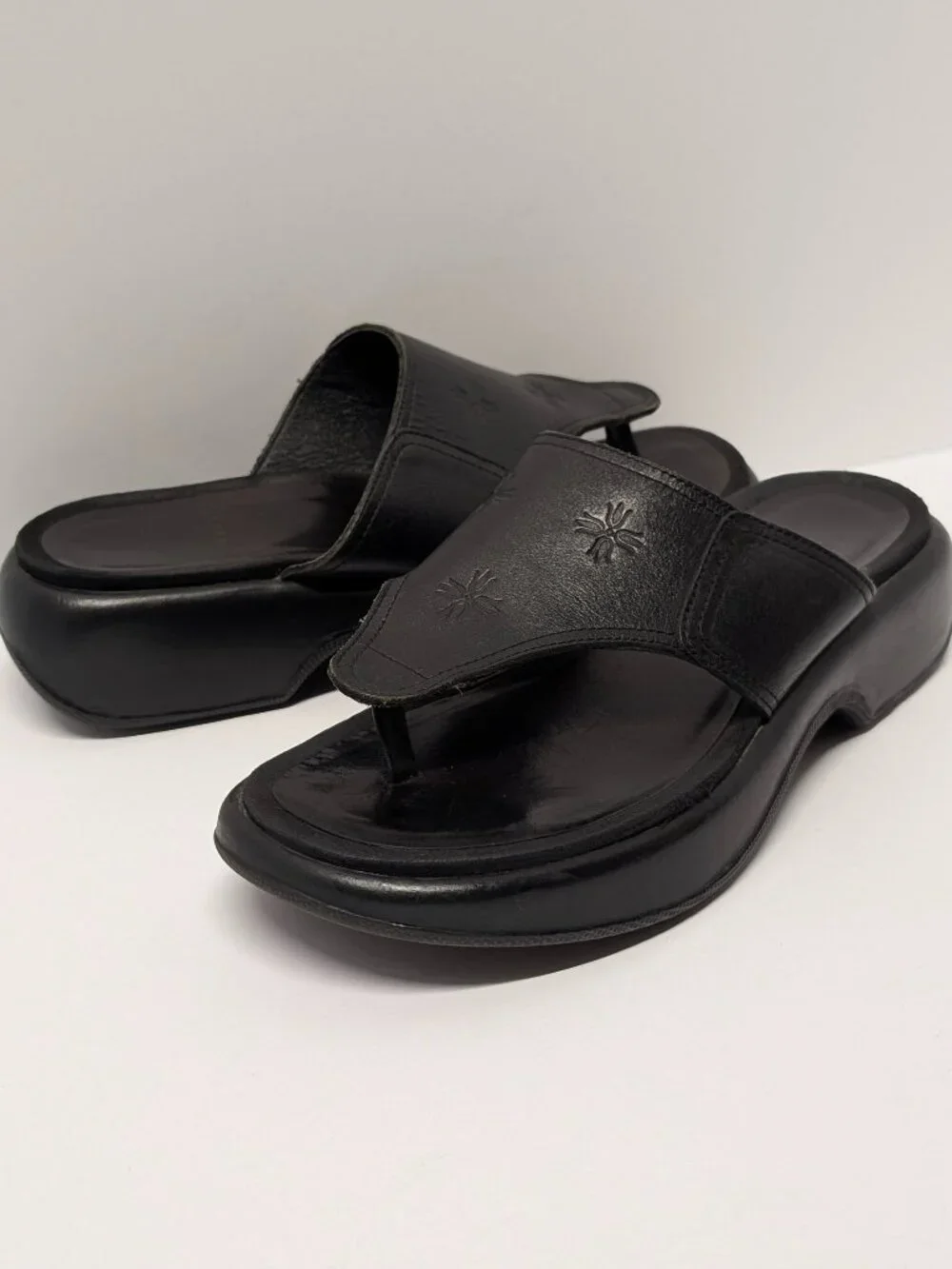 Dansko Floral Embossed Thong Sandals in Black Leather